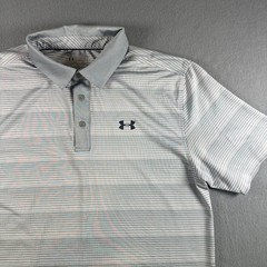 Under Armour Mens HeatGear Loose Fit Striped Golf Polo Shirt Gray Large LG