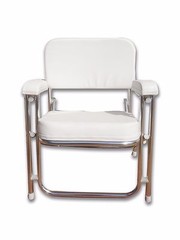 Pactrade Marine Folding Deck Chair White UV Resistant Vinyl 1″ Anodized Aluminum