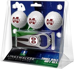 Mississippi State Bulldogs Hat Trick Divot Tool & Logo Golf Balls Gift Set