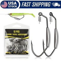 12PCS Weighted Worm Hooks 3/0 4/0 5/0 Swimbait Screw Lock Weedless Fishing Gear