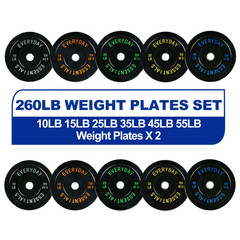 Olympic Bumper Plate Weight Lifting Set 260 Lbs Set Steel Hub Black Home Gym