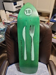TRANSPORTATION UNIT FORK AND KNIFE SKATEBOARD DECK ONE OF THE FIRST MADE.