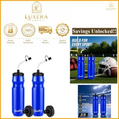 Blue 32oz Water Bottles with Long Straw Lids 2-Pack Leakproof Dishwasher Safe…