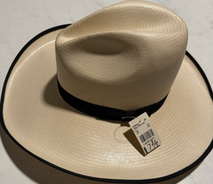 Vintage Resistol 4X Genuine Shantung Panama Western Hat 7 3/8 Beige Black Band