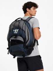 Warrior Lacrosse Gear Backpack Equipment Bag Navy Gray Helmet Stick Storage
