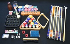 Top Pool Table Billiards Accessory Kit Pool Cue Sticks Bridge Ball Tray Rack Set
