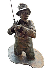 Mark Hopkins Bronze Fly Fishing Sculpture figure fisherman fly rod tackle Art
