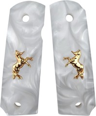 Custom 1911 Grips Full Size: Pearl, Bonded Ivory, Silver/Gold Horse