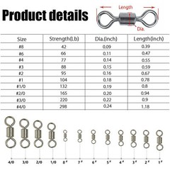 100PCS Rolling Barrel Swivel 42-330lb Fishing Swivels Solid Ring #1-#8,1/0-6/0