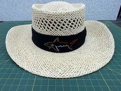 Greg Norman Signature Straw Hat w/ Embroidered Shark Logo Black Band – Natural