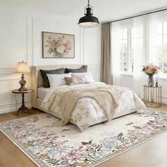 Floral 5×7 Area Rug Machine Washable Soft Print Boho Carpet Non Slip Rugs Low…