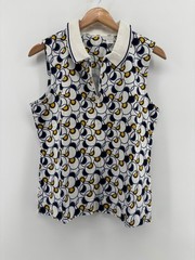 Liz Golf Polo Shirt Womens White Blue Geometric 1/4 Zip Sleeveless XL Vintage