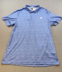 Adidas Men’s Size L Stripe Zip Golf Polo Shirt Baby Blue White