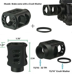 15/16-32 TPI Muzzle Brake For Kel-Tec KSG,  2/3 Up Recoil Reduced W Crush Washer