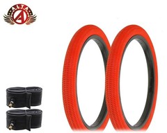 PAIR OF BICYCLE ALTA BMX TIRES W/ TUBES IN 18 X 1.95 FANTASY TREAD All Red
