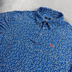 Breezy Golf Polo Shirt Mens XL Blue Floral Ditsy Print Performance Short Sleeve
