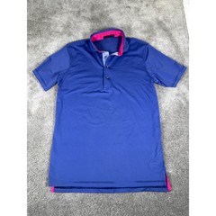 Greyson Mens Blue Striped Golf Polo Shirt Pink Contrast Wolf Logo Small