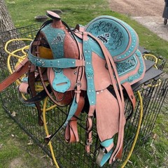 Western Barrel Racing Horse Saddle Premium Leather with tack set 10» to 18′ in
