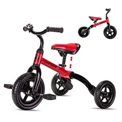 3 in 1 Tricycle for Toddlers Age 2-5 Years Old, Folding Kids Balance Bike Red