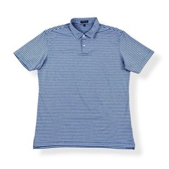 Peter Millar Polo Shirt Men Size Large Purple Blue Striped Short Sleeve Collared