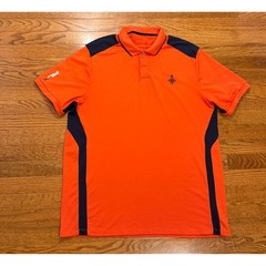 RLX Ralph Lauren Golf Polo Mens Large Orange Navy Blue Performance Compass Logo