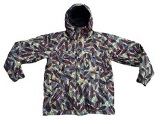 Burton Men’s Ski Jacket Hooded Feather Pattern Beige Red Gray Medium