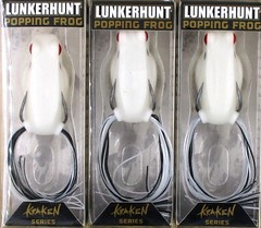 (3) Lunkerhunt Hollow Body Topwater 2″ Popping Frog 3/8 Oz Ivory Brand New