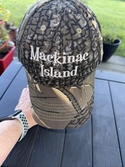 Mackinaw Island In Silver On Camouflage Hat Cap Hook Loop Cotton Brown Tan Black