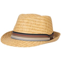 Panama Jack Straw Fedora Hat – Matte Toyo, Stripe Band, Elasticized Sweatband,