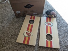 EastPoint Kansas City Chiefs Cornhole Board Set, 8 Bags, Beige Red Yellow, Small