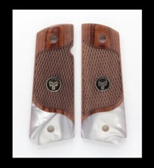 Checkered Rosewood / Pearl – 1911 Custom Pistol / Gun Grips – Full Size