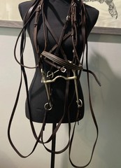 Double English Bridle–Dressage/Saddleseat w Weymouth Port/Bradoon Snaffle 4.75″