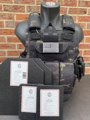 Black Multicam Tactical Vest Plate Carrier W/ (2) 10×12 Curved/ Side Plates