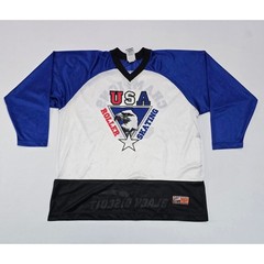 Vintage Black Biscuit USA Roller Skating Jersey Mens XXL Blue White Champions 97