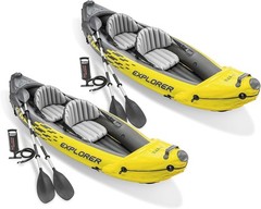 2-Pack Explorer K2 Adjustable Inflatable Kayak Set: Kayak Paddles, Pump, Skeg