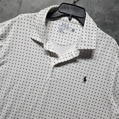 Polo Ralph Lauren Performance Men’s XL White Navy Blue Geometric Golf Polo Shirt