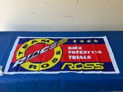VINTAGE TEAM ROSS BMX RACING FREESTYLE TRIAL RACE BANNER SIGN ORIGINAL CLOTH NOS
