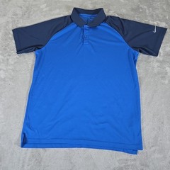 Nike Shirt Mens Medium Blue Raglan Polo Short Sleeve Outdoors Dri-Fit Casual