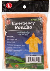 New Pack of 2 Emergency Rain Poncho Orange Hood Reusable One Size Fits Most