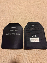 Level III Ballistic Armor Plate Set Large Ceramic/Aramid Black Chest/Back M-80
