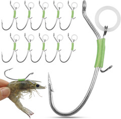 Luminous Live Shrimp Hooks, 10Pcs Corrosion-Resistant High Carbon Steel