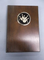 5 x 7 size black metal relief BOWLING plaque trophy award solid wood