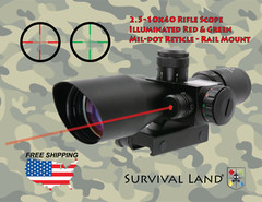 2.5-10×40 Rifle Scope Illuminated Red & Green Mil-dot Reticle Rail Mount