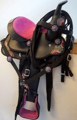 10″ 12″ Western Trail Lead-line Synthetic Saddle 4p HSBP Pink Seat Floral Tooled