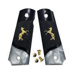 1911 Grips Full Size fit Colt Springfield Grips Wood W/Gold Horse+Screws