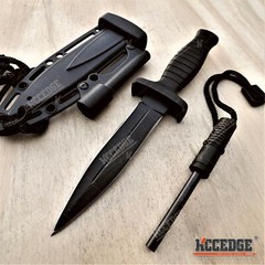 7″ Double Edge Tactical Knife w/ Fire Starter Camping Knife Fixed Blade Knife