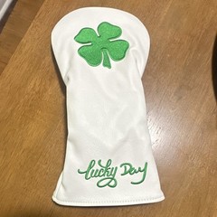 White Green Synthetic Leather Golf Driver Head Cover Lucky Day Embroidered