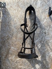Fairfax Snaffle Bridle, Cavesson Noseband, Brown L with XL Browband
