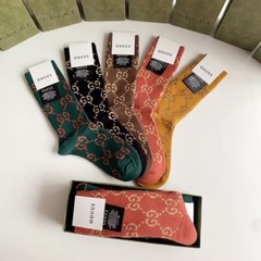Gucci Women Men Multicolor Mid-Calf Socks M 5 Pairs Boxed
