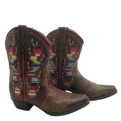 Ariat Desert Diva Kids Cowboy Boots Girl Sz 2 Brown Cactus Inset Pink Stitching